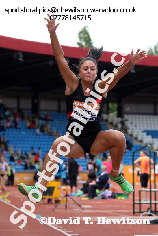 Alex Russell (Wigan) long jump, 2014 Sainsbury's British Championships. Photo: David T. Hewitson/Sports for All Pics